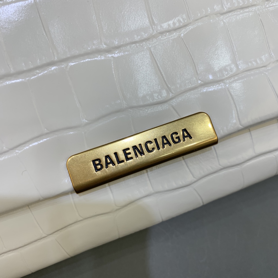 Balenciaga Triplet Small Bag With Chain Crocodile Embossed Calfskin Shouler Bag White